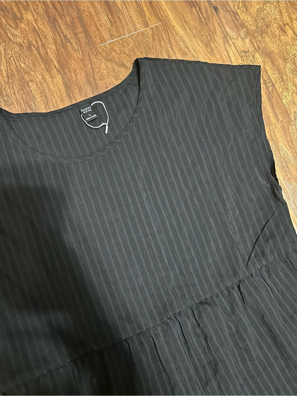 Tiered Black Midi Dress Subtle Texture Little Black Casual Whimsy Goth - Picture 3 of 11